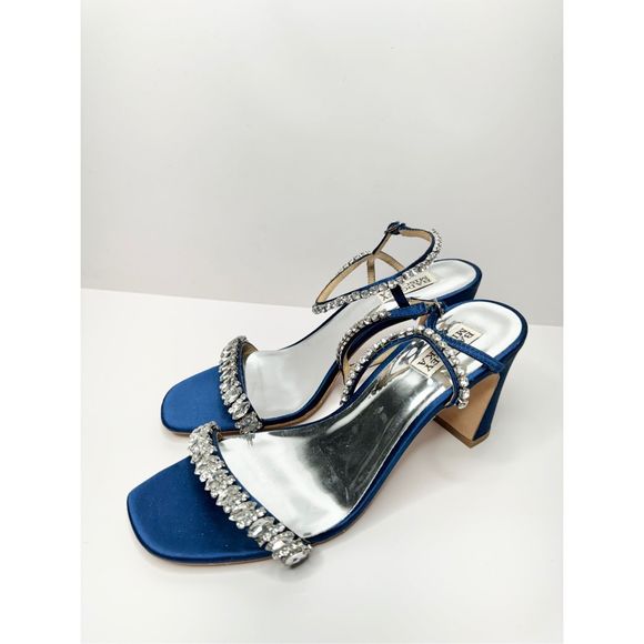 Badgley Mischka Sandals Size 9.5 Blue Marilee Open Toe Embellished Heels - Picture 3 of 14